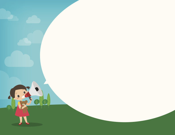 小女孩在扩音器里用泡泡演讲宣布图片下载