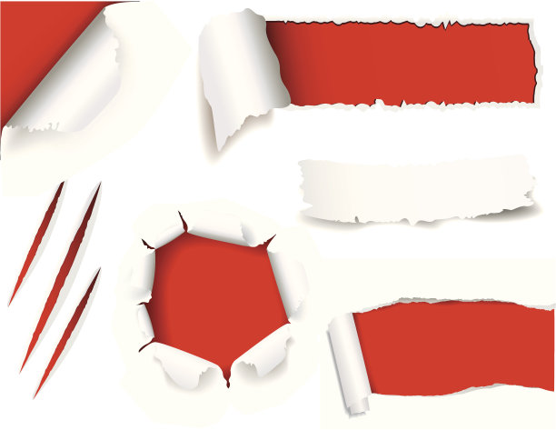 红色背景的撕破的白纸素材图片