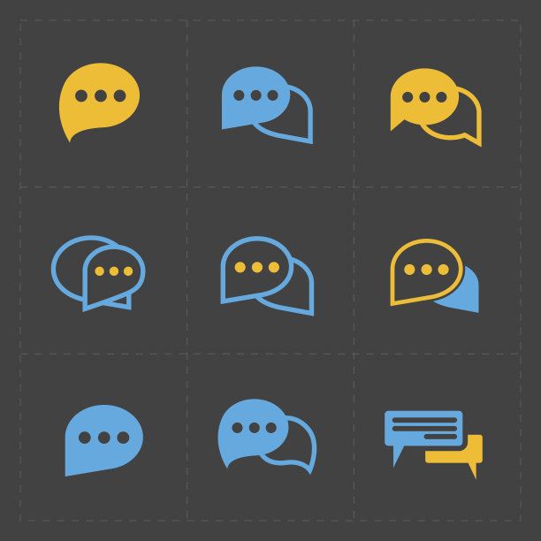 彩色语音气泡图标上的黑色背景。向量并图片下载