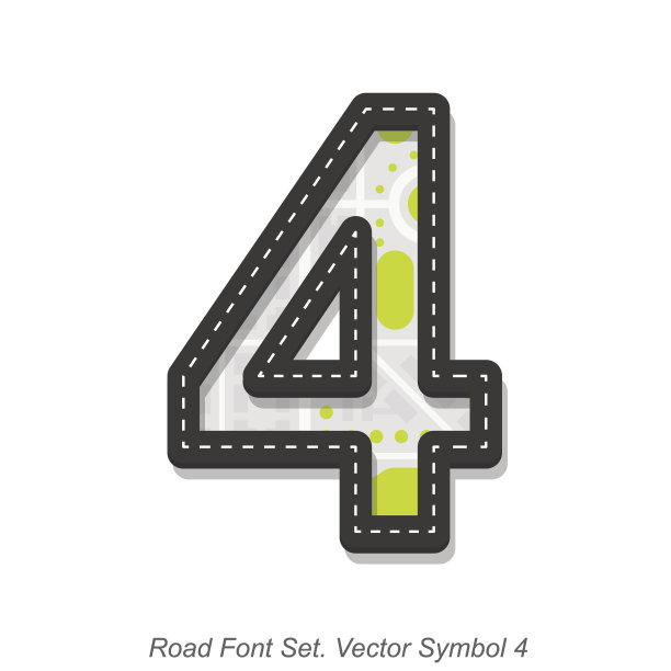 道路字体标志，符号4，对象在一个白色的背景图片下载