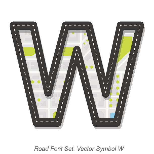 道路字体标志，符号W，物体上的白色背景图片下载