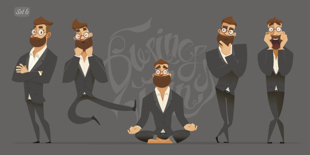 商人的角色。穿着黑色西装的商人。表情和情绪图片下载