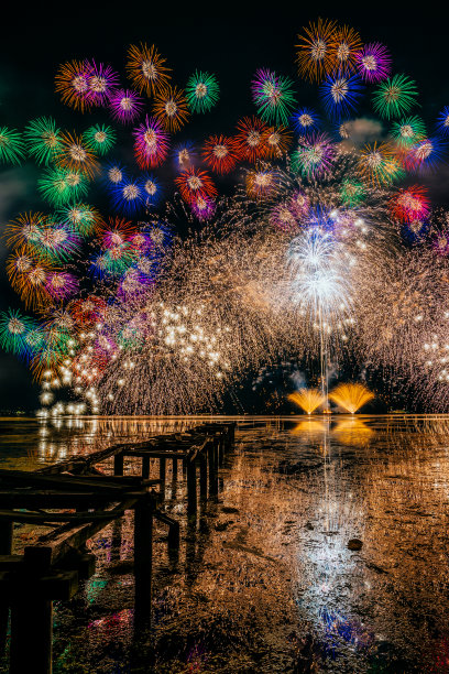 日本滋贺根琵琶湖上的烟花图片下载