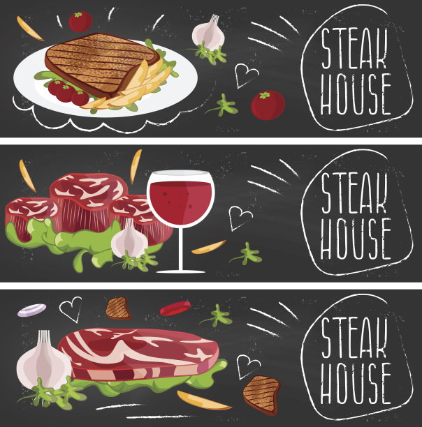 一套牛排主题餐厅的横幅图片下载