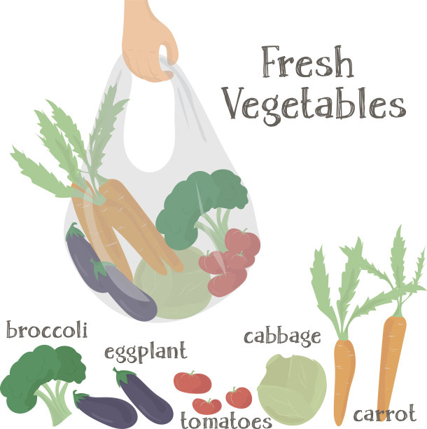 塑料袋和蔬菜在手里。图片下载