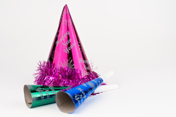 新年快乐，帽子和噪音制造者五彩缤纷图片下载