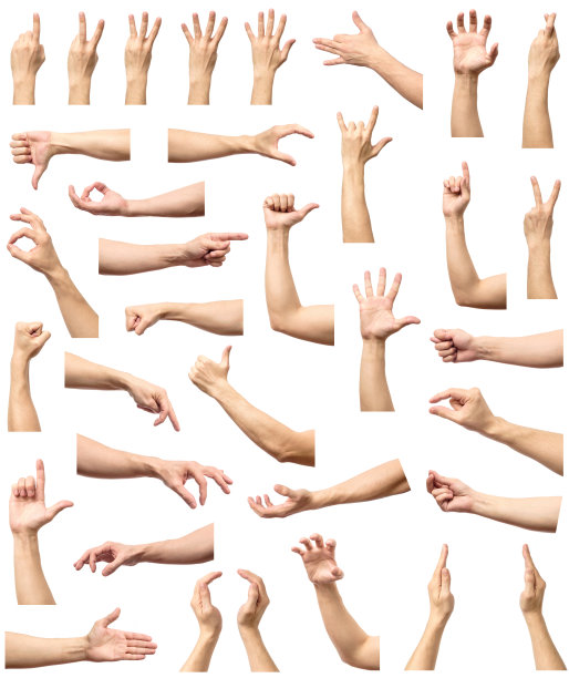 男性手势和标志收集孤立在白色背景，多组图片素材图片