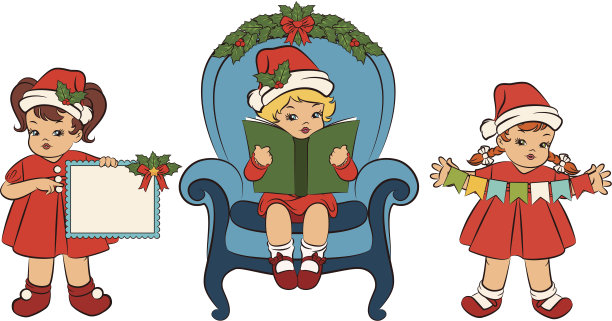 卡通小女孩在西装雪少女。向量组图片下载