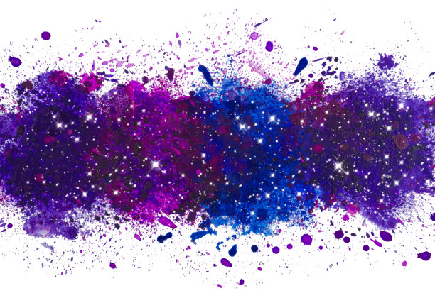 抽象艺术水彩画飞溅的背景，银河与发光的星星图片下载