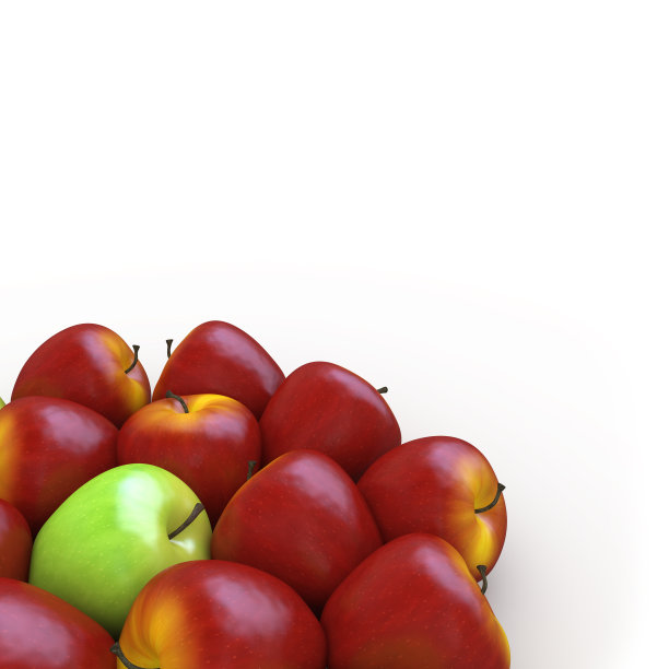绿苹果在许多红苹果中图片下载