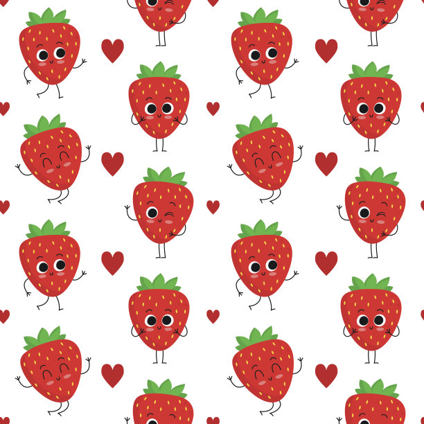 草莓，矢量无缝图案与心形图片下载