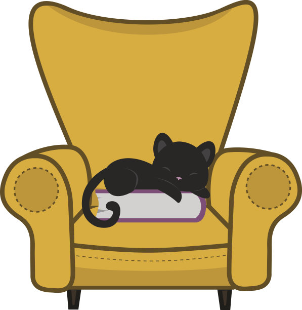 动画卡通可爱的猫睡在舒适的扶手椅在极简矢量孤立在清楚的白色背景图片下载