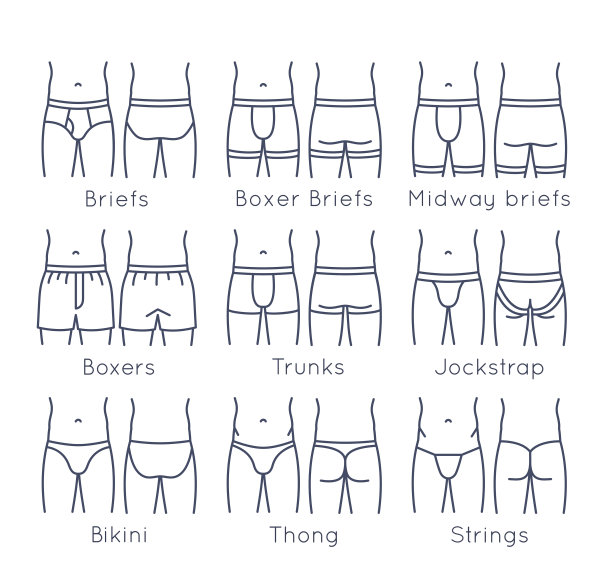 男性内衣类型直线矢量图标设置图片下载