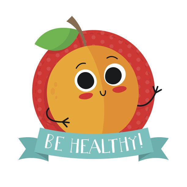 杏，可爱的水果矢量字符徽章图片下载
