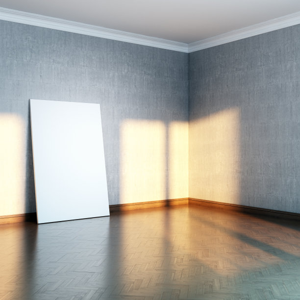 灰色画廊房间与空白框架在拼花地板图片下载