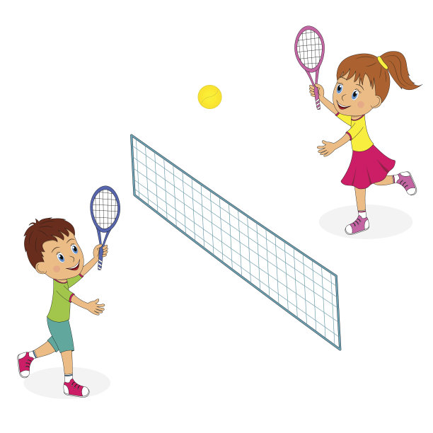男孩和女孩在打网球图片下载