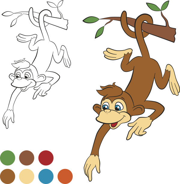 可爱的小猴子挂在树上，指着某处图片下载
