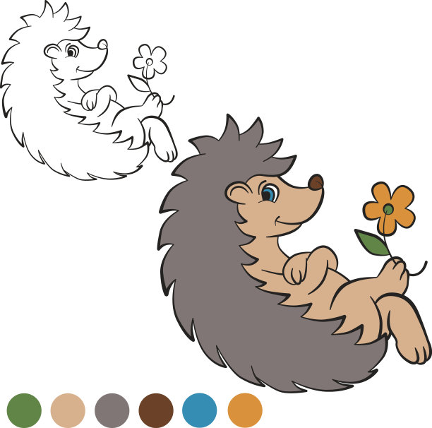 可爱的小刺猬躺着捧着一朵花图片下载