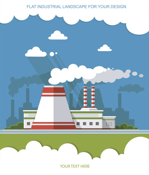 核电站在城市的背景上图片下载