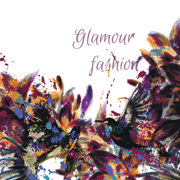 矢量背景与百合花和鸟在水彩风格图片下载