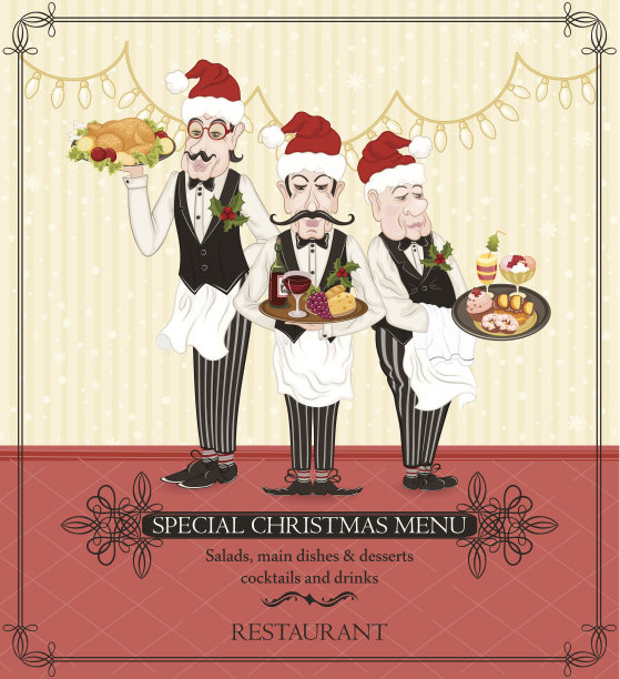 有服务员的圣诞特别菜单图片下载