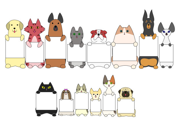 狗和猫站在卡片上图片下载