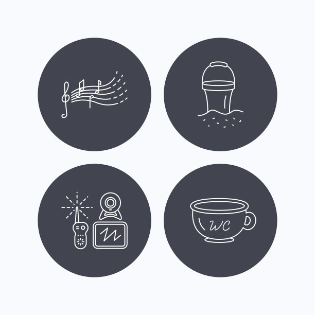 婴儿厕所，视频监控和歌曲图标。图片下载