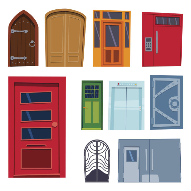 色彩门正面以房屋和建筑平面设计风格孤立矢量插画现代新装修开放优雅房间锁图片下载