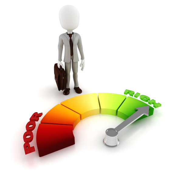 3d男人商人和贫穷富人的图表指示器，在白色图片下载