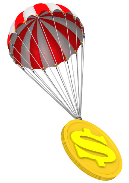 在降落伞上有美元象征的硬币图片下载