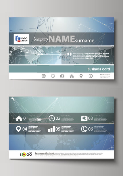 极简抽象矢量插图的可编辑布局的两个创意名片设计模板。化学模式，连接线和点。医学的概念图片下载