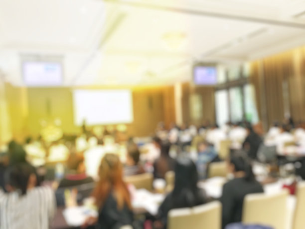 模糊形象的教育人员坐在会议室里素材图片