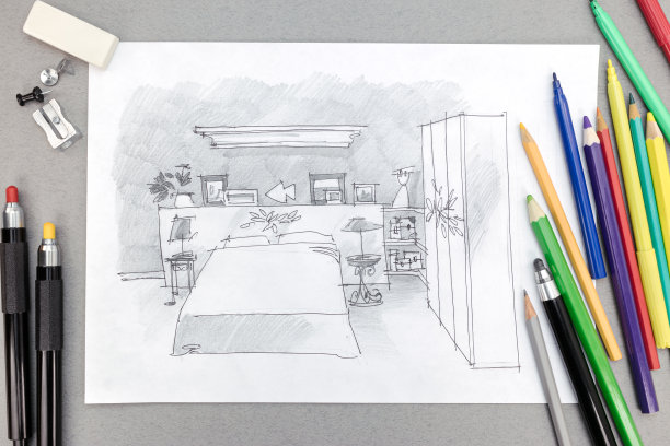 用绘画工具手绘现代卧室图片下载