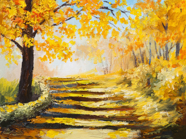 油画风景-五彩缤纷的秋林图片下载