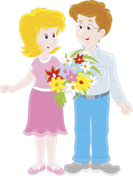 一对相爱的夫妇捧着一束花图片下载