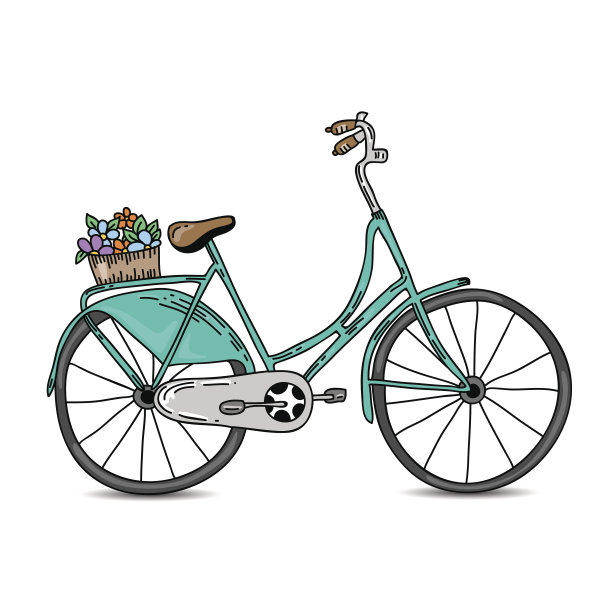 复古自行车矢量插图。带篮子的手绘自行车图片下载
