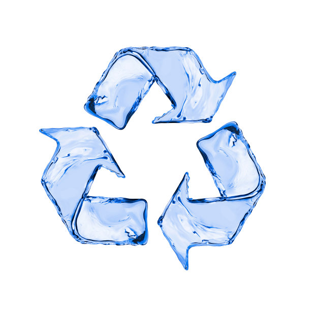 水飞溅的回收标志，孤立的白色背景图片下载
