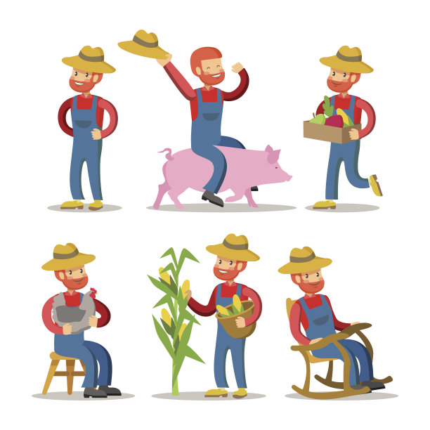 快乐农民卡通和一篮蔬菜图片下载