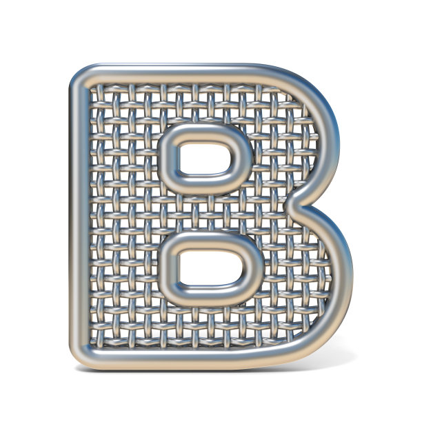 概述金属丝网字体字母B 3D图片下载