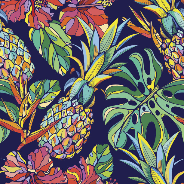 彩色无缝矢量热带图案图片下载