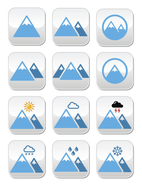 山地冬季矢量按钮设置图片下载
