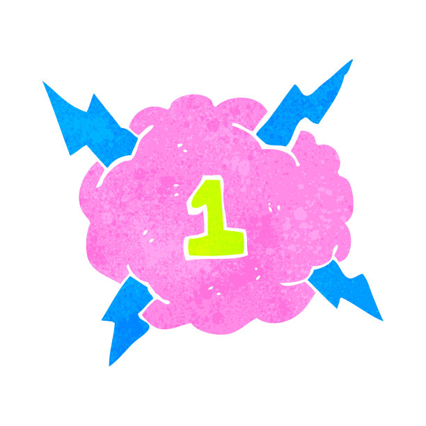 复古卡通雷云符号与数字1图片下载