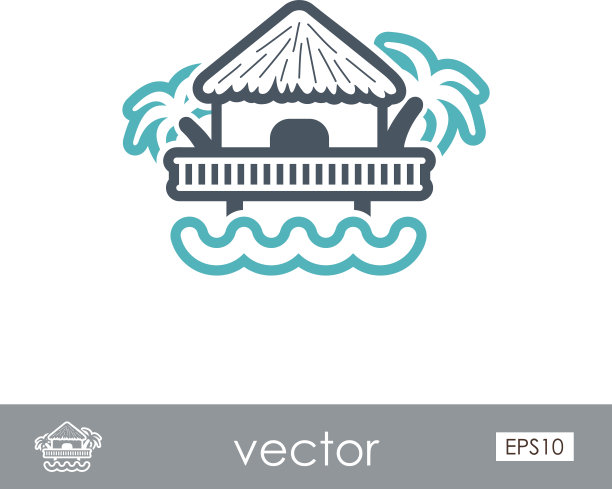 平房与棕榈树的图标。夏天。假期图片下载