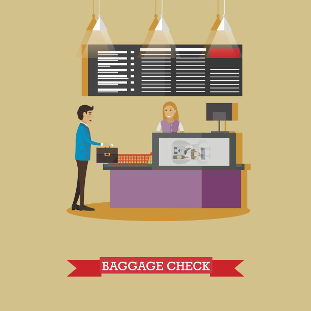 机场行李检查概念矢量插图在平坦的风格。图片下载