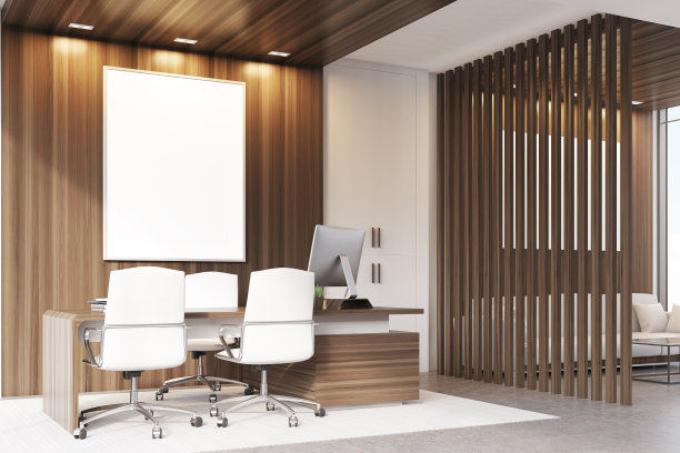 CEO办公室，有木头和窗户，角落图片下载