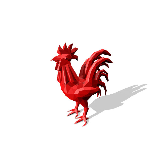 多边形红公鸡。孤立在白色背景上。3 d渲染插图。图片下载