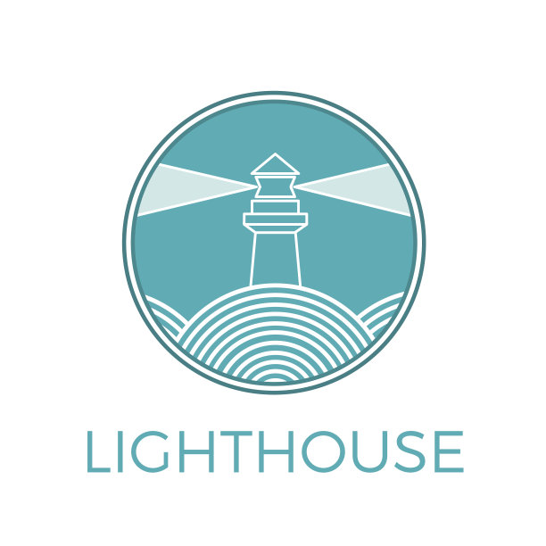 矢量复古灯塔，在圆形背景图片下载