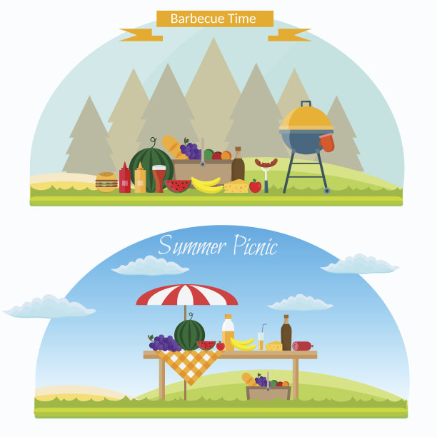 烧烤和野餐向量集图片下载