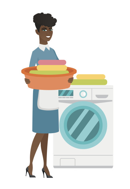 家庭主妇在洗衣房使用洗衣机图片下载