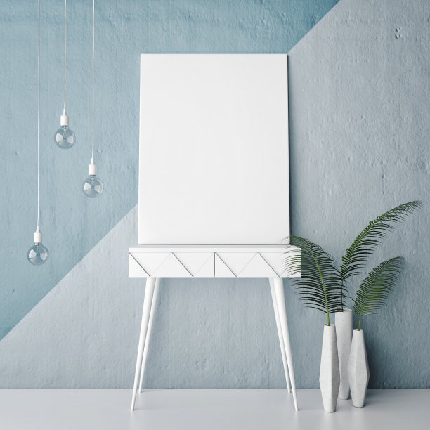 在复古的五斗柜上模拟海报框架图片下载